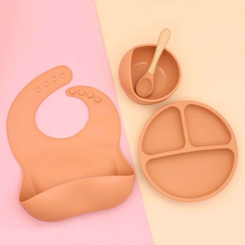 Baby Food Supplement Round Bowl Spoon Bib Dinner Plate Four-piece Set - Image 3