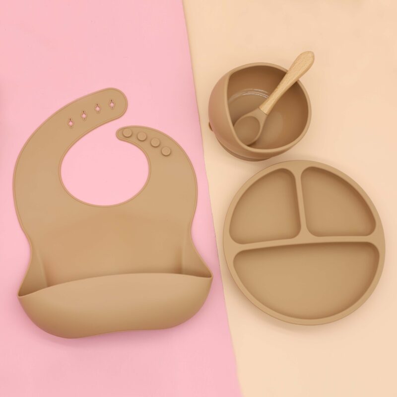 Baby Food Supplement Round Bowl Spoon Bib Dinner Plate Four-piece Set - Image 2