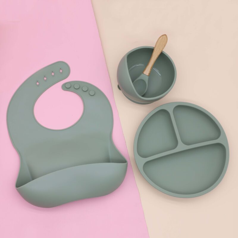 Baby Food Supplement Round Bowl Spoon Bib Dinner Plate Four-piece Set - Image 4