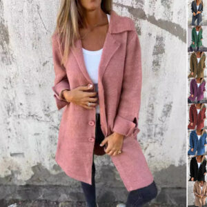 Apel Single Breasted Cardigan With Pockets Fashion Color Solid Mid-Length Outwear Coat Womens Clothing