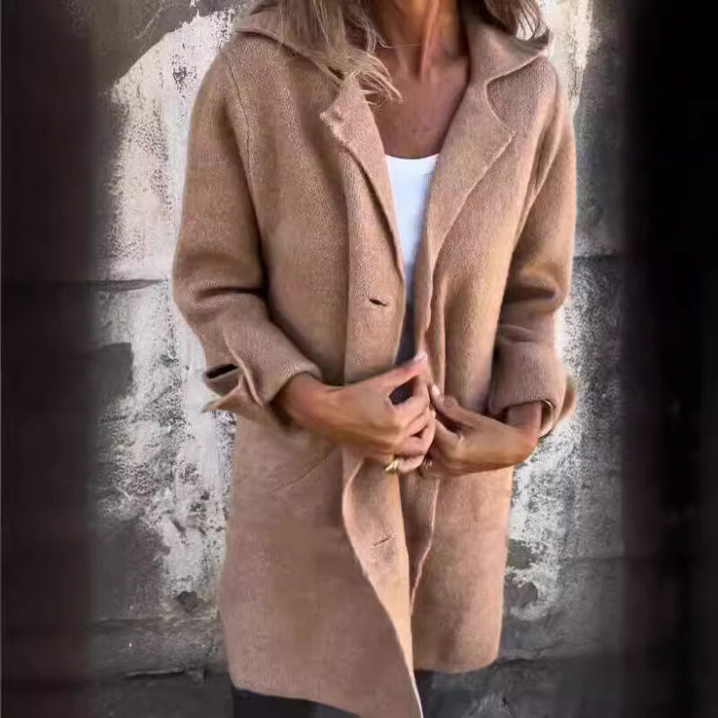 Apel Single Breasted Cardigan With Pockets Fashion Color Solid Mid-Length Outwear Coat Womens Clothing - Image 10