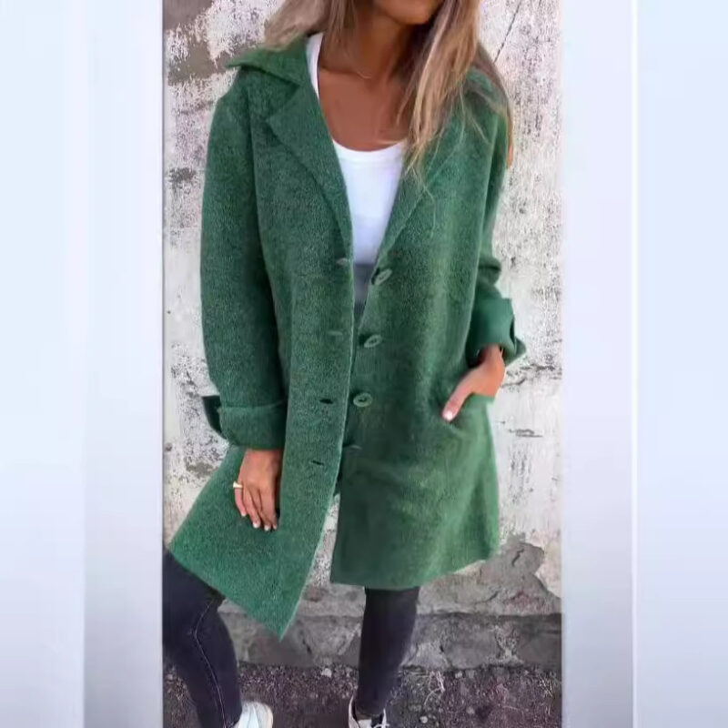 Apel Single Breasted Cardigan With Pockets Fashion Color Solid Mid-Length Outwear Coat Womens Clothing - Image 3