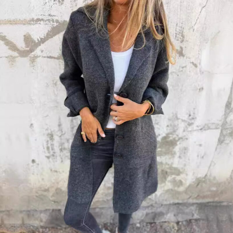 Apel Single Breasted Cardigan With Pockets Fashion Color Solid Mid-Length Outwear Coat Womens Clothing - Image 6
